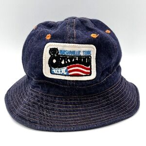 Vintage‎ Opryland Bucket Hat Kid's SMALL Denim Nashville USA Embroidered Patch